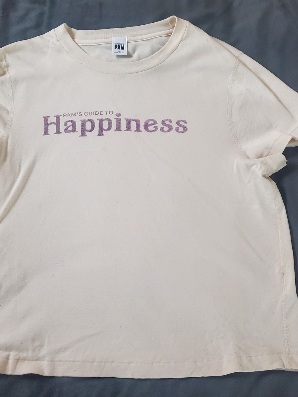 Pamela Anderson for Re/Done Cream Tee with Black Tag Print